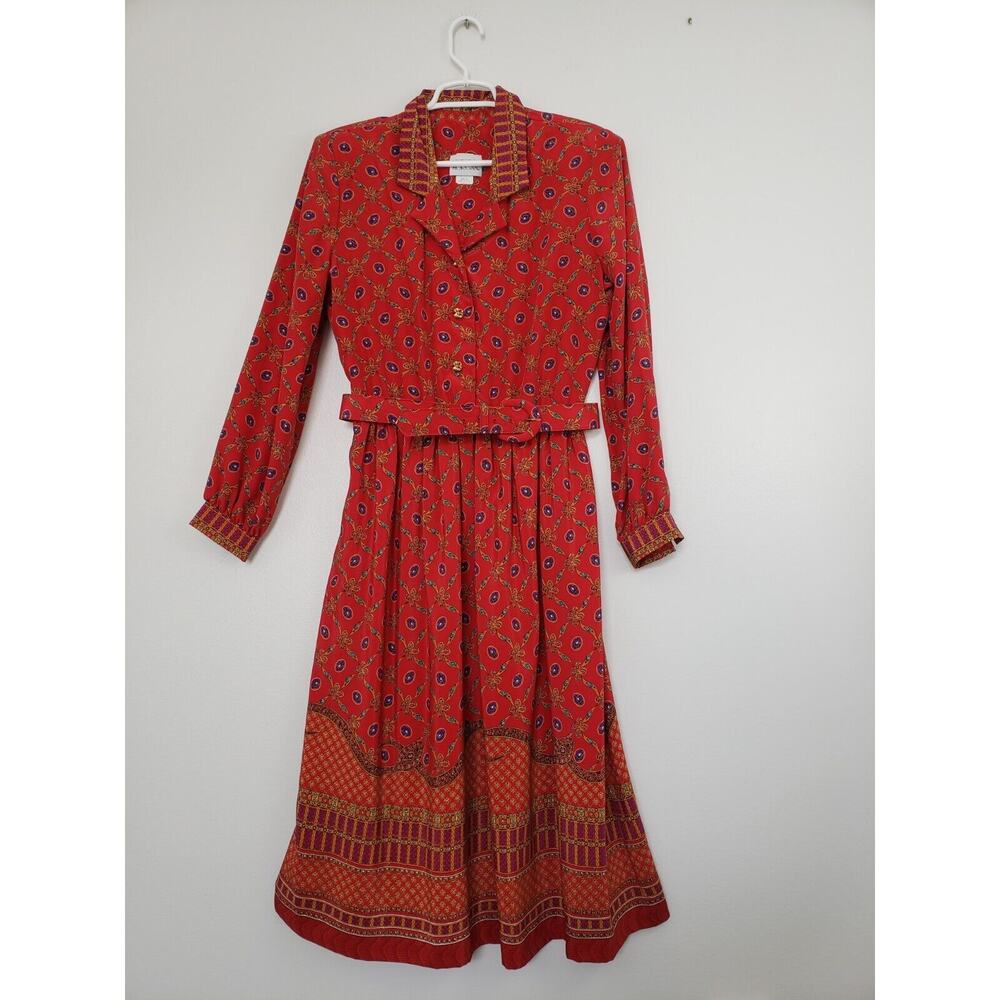 (A5) Vintage Victoria Morgan Floral Dress Secretary 80s 90s Size 12 Belted USA